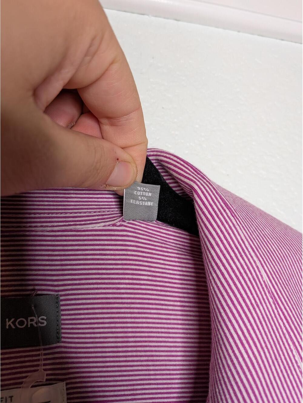 Michael Kors Men’s Slim Fit Dress Shirt XL 17 32/33 Berry Pink Stripe NWT - Picture 5 of 6